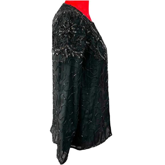 JMD New York black silk cocktail jacket size S beads & sequins NEW OLD STOCK - Picture 10 of 13